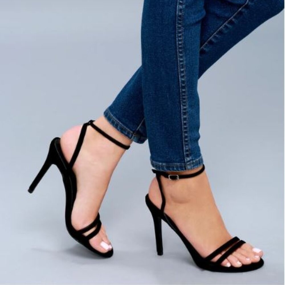 NEW! Lulu's Iggy Black Suede Ankle Strap Heels
